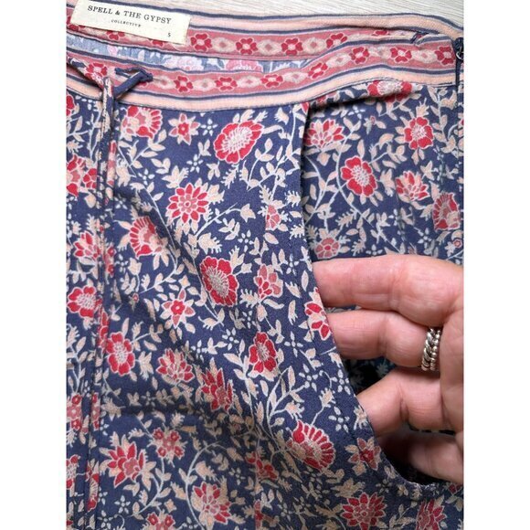 Spell and the Gypsy Pants Size Small Boho Wide Leg Rayon Blue‎ Red Pink - Picture 6 of 8